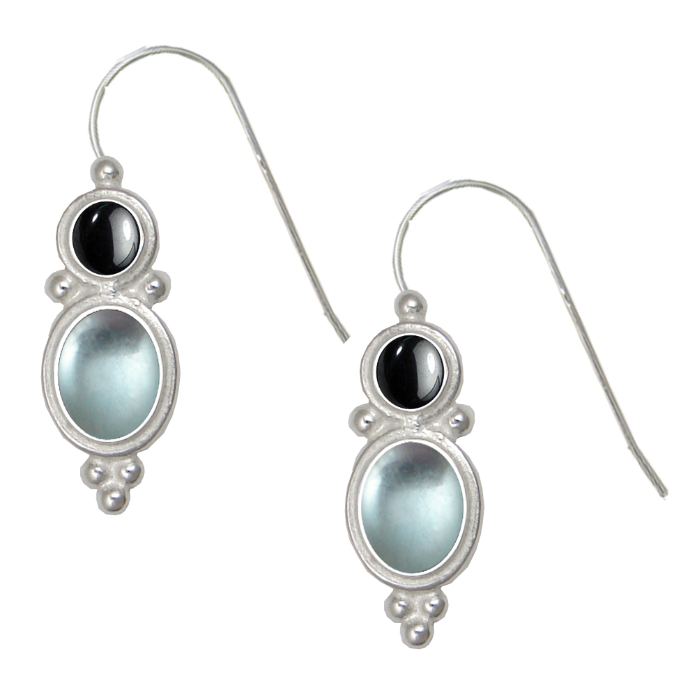 Sterling Silver Drop Dangle Earrings Blue Topaz And Hematite